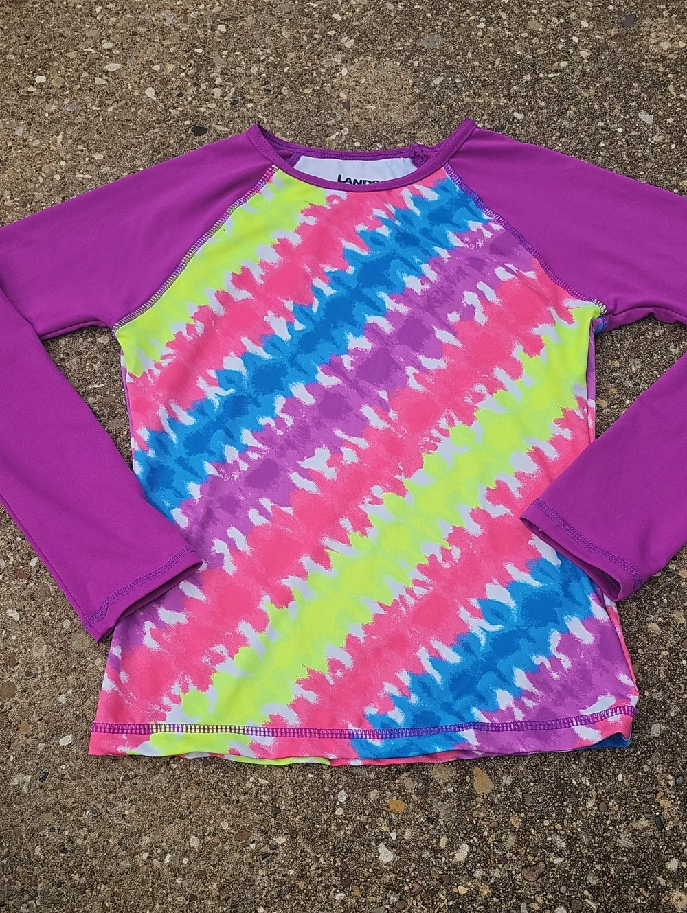 Lands' End Purple Long Sleeve Rash Guard Pink Tie Dye Swim Youth Girls 6 Water
